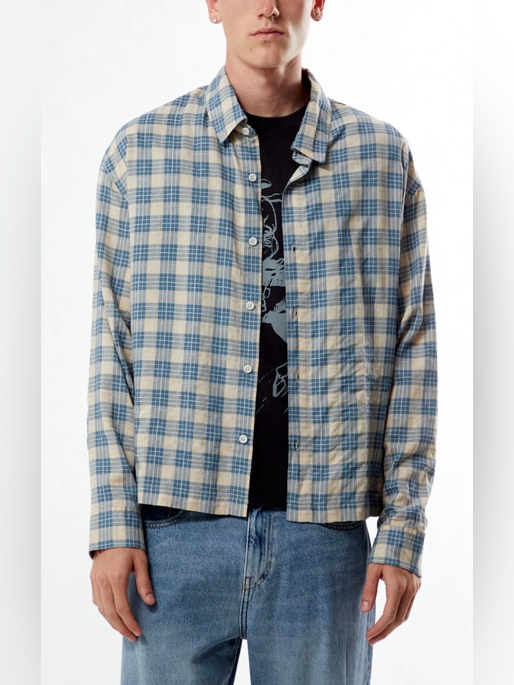 Pacsun Plaid Cropped Flannel Long Sleeve Shirt Mens Large